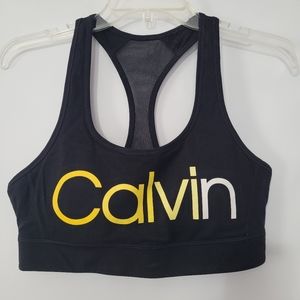 Calvin Klein Women's Ombre Logo Racerback Black Impact Sports Bra Med M